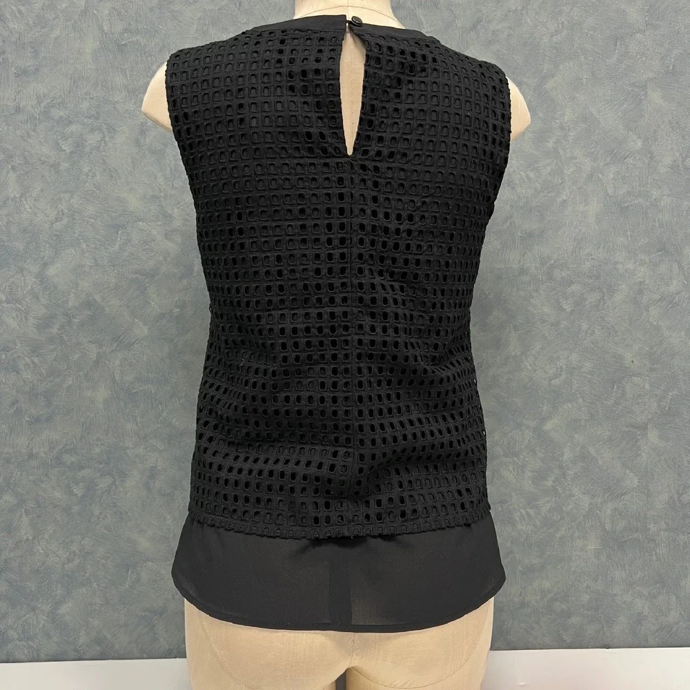 NWT J.Crew Eyelet Tank Top‎ Sleeveless Layered Black Casual Blouse Size 2